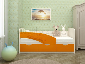 Дельфин-3 Кровать детская 3 ящика без ручек 1.6 Оранжевый глянец в Подгорном - podgornyj.mebel54.com | фото