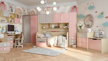 Детская комната Грэйси (Розовый/Серый/корпус Клен) в Подгорном - podgornyj.mebel54.com | фото