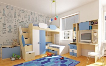 Детская комната Скай (Синий/Белый/корпус Клен) в Подгорном - podgornyj.mebel54.com | фото