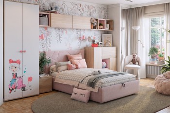 Комплект детской мебели Алина К2 Дуб мария/белый/нежно-розовый велюр в Подгорном - podgornyj.mebel54.com | фото