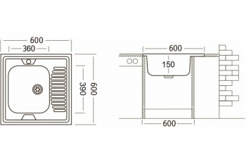 Комплект "Юкинокс" мойка STD600.600-4C 0R, смеситель UM1302, выпуск СКМГ, крепёж КНМ в Подгорном - podgornyj.mebel54.com | фото