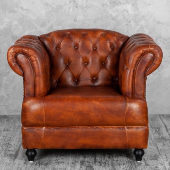 Кресло кожаное Лофт Честер-Нью (Коричневый, Рыжий) в Подгорном - podgornyj.mebel54.com | фото