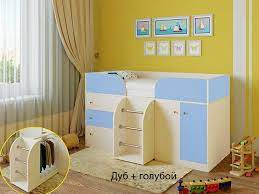 Кровать-чердак Малыш-4 Дуб молочный/Голубой в Подгорном - podgornyj.mebel54.com | фото