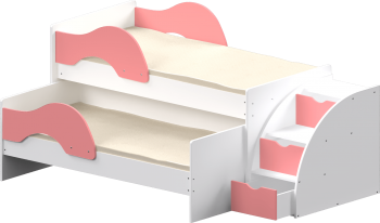 Кровать детская Матрешка выкатная с лестницей  Белый/Розовый в Подгорном - podgornyj.mebel54.com | фото