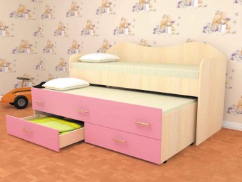 Кровать детская Нимфа двухместная 2.0 Дуб молочный/Розовый в Подгорном - podgornyj.mebel54.com | фото