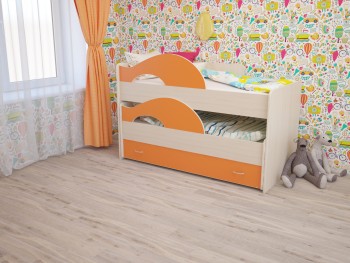 Кровать детская Радуга 1600 Млечный дуб/Оранжевый в Подгорном - podgornyj.mebel54.com | фото