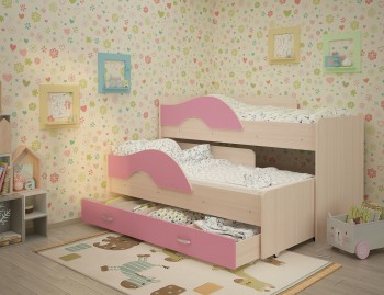 Кровать детская Радуга 1600 Млечный дуб/Розовый в Подгорном - podgornyj.mebel54.com | фото