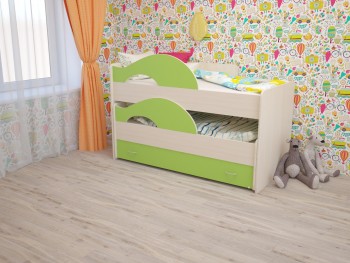 Кровать детская Радуга 1600 Млечный дуб/Салатовый в Подгорном - podgornyj.mebel54.com | фото