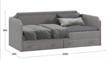 Кровать с мягкой обивкой и ящиками «Кантри» Тип 1 (900) (Велюр Светло-серый) в Подгорном - podgornyj.mebel54.com | фото