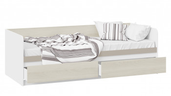 Кровать «Сканди» с 2 ящиками Дуб Гарден/Белый/Глиняный серый в Подгорном - podgornyj.mebel54.com | фото