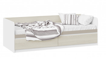 Кровать «Сканди» с 2 ящиками Дуб Гарден/Белый/Глиняный серый в Подгорном - podgornyj.mebel54.com | фото