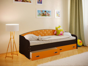 Кровать Софа-7 с мягкой спинкой (800х1900) Венге/Оранжевый в Подгорном - podgornyj.mebel54.com | фото