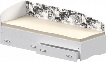 Кровать Софа-9 с мягкой спинкой с рисунком Милана (900х1900) Белый в Подгорном - podgornyj.mebel54.com | фото