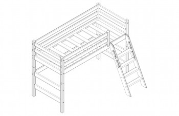 Кровать Соня вариант 6 полувысокая с наклонной лестницей Белый полупрозрачный в Подгорном - podgornyj.mebel54.com | фото