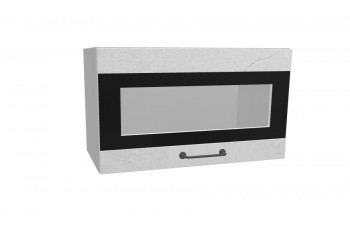 Лофт ПГСФ 600 шкаф верхний горизонтальный со стеклом и фотопечатью (Штукатурка белая/корпус Серый) в Подгорном - podgornyj.mebel54.com | фото