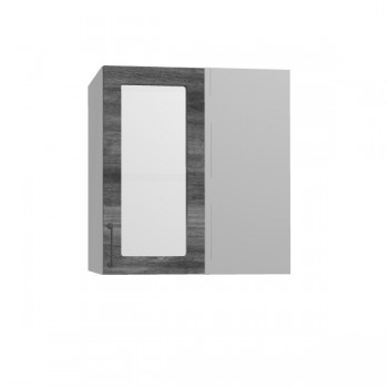 Лофт ПУС 650 шкаф верхний угловой со стеклом (Дуб бурый/корпус Серый) в Подгорном - podgornyj.mebel54.com | фото