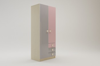 Шкаф 2-х створчатый с ящиками Грэйси (Розовый/Серый/корпус Клен) в Подгорном - podgornyj.mebel54.com | фото