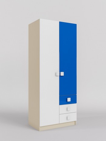 Шкаф 2-х створчатый с ящиками Скай люкс (Синий/Белый/корпус Клен) в Подгорном - podgornyj.mebel54.com | фото