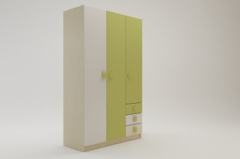 Шкаф 3-х створчатый с ящиками Эппл (Зеленый/Белый/корпус Клен) в Подгорном - podgornyj.mebel54.com | фото