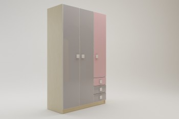 Шкаф 3-х створчатый с ящиками Грэйси (Розовый/Серый/корпус Клен) в Подгорном - podgornyj.mebel54.com | фото