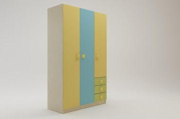 Шкаф 3-х створчатый с ящиками Смайли (Желтый/Голубой/Зеленый/корпус Клен) в Подгорном - podgornyj.mebel54.com | фото