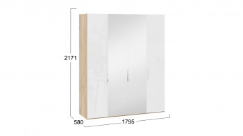 Шкаф комбинированный с 2 глухими и 2 зеркальными дверями «Эмбер» Яблоня Беллуно/Белый глянец в Подгорном - podgornyj.mebel54.com | фото