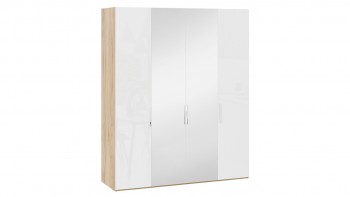 Шкаф комбинированный с 2 глухими и 2 зеркальными дверями «Эмбер» Яблоня Беллуно/Белый глянец в Подгорном - podgornyj.mebel54.com | фото