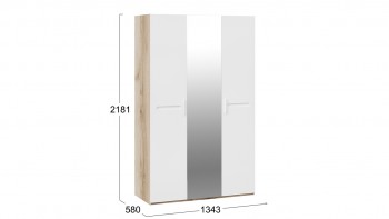 Шкаф комбинированный с 3-мя дверями «Фьюжн» Дуб делано/Белый глянец в Подгорном - podgornyj.mebel54.com | фото