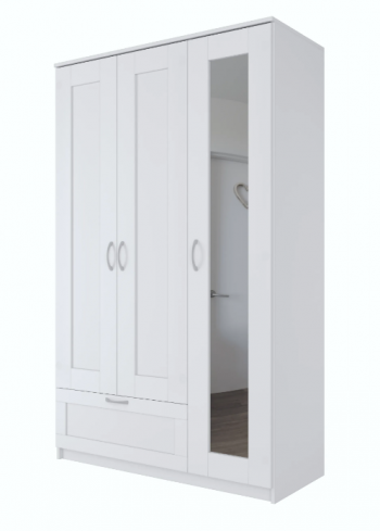 Шкаф трехдверный Сириус с зеркалом и 1 ящиком белый в Подгорном - podgornyj.mebel54.com | фото