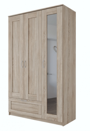 Шкаф трехдверный Сириус с зеркалом и 1 ящиком дуб сонома в Подгорном - podgornyj.mebel54.com | фото