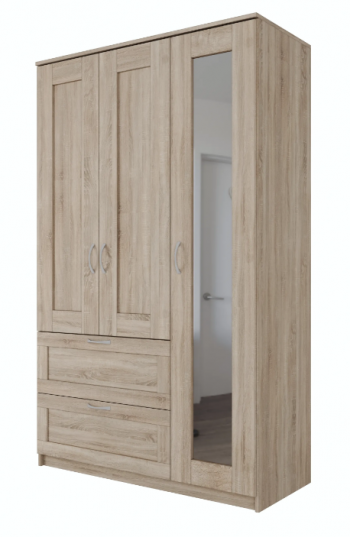 Шкаф трехдверный Сириус с зеркалом и 2 ящиками дуб сонома в Подгорном - podgornyj.mebel54.com | фото